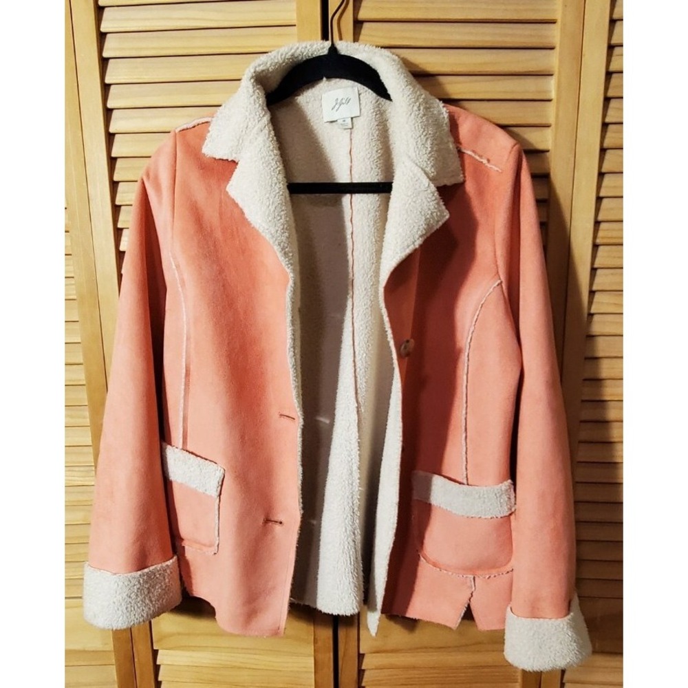 J Jill Peach Suede Fleece Lined Jacket Medium Long Sleeve Super Soft Pockets